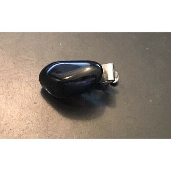 VTG Silver Tone Tie Clip 1 1/4" with Black Stone - Picture 1 of 2